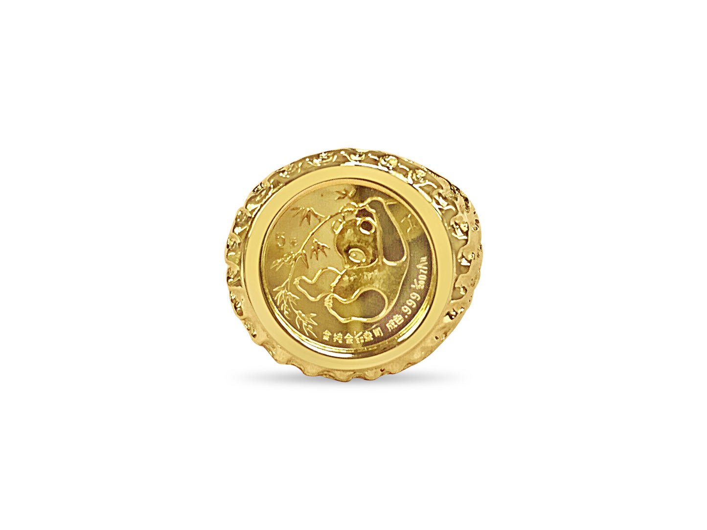 Fancy Solid Gold Handmade Coin Ring , Chinese Panda Bear Coin ,