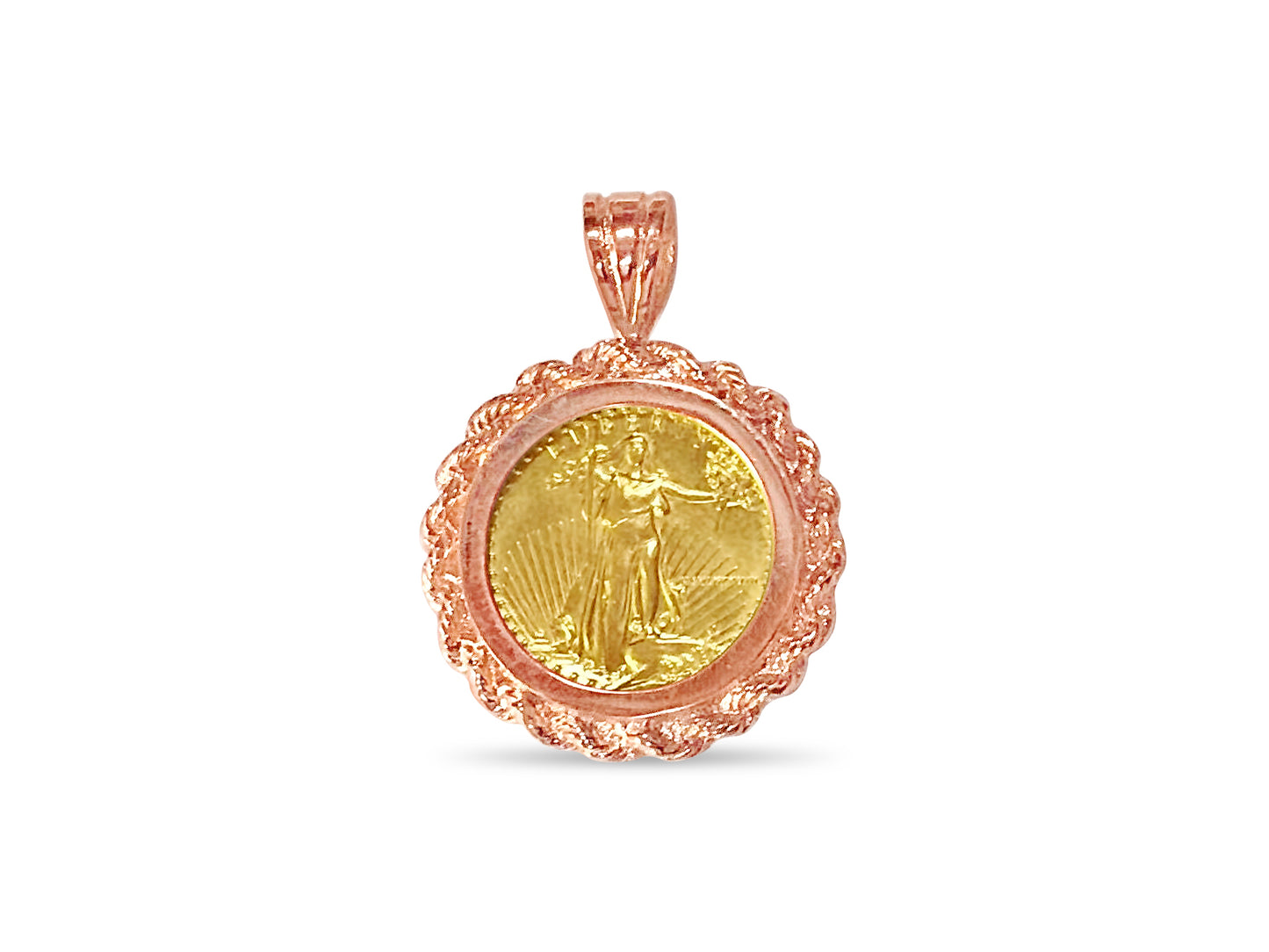 Rope Frame Solid Gold Handmade Coin Pendant , 1/10oz Coin ,