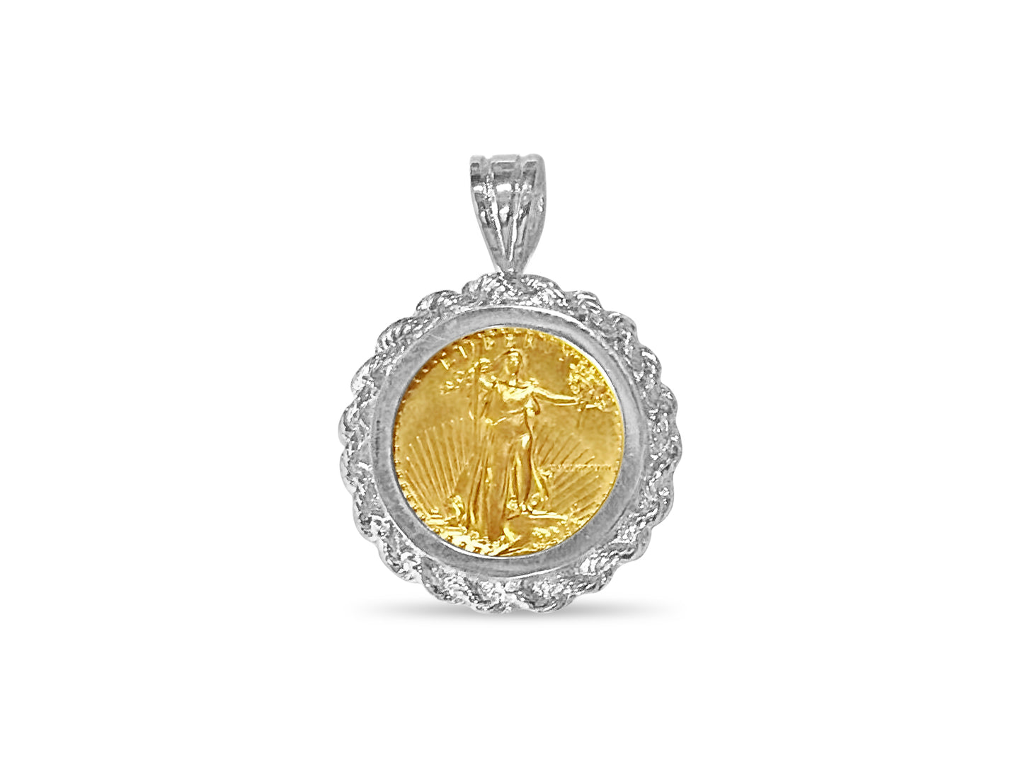 Rope Frame Solid Gold Handmade Coin Pendant , 1/10oz Coin ,