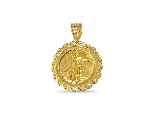 Rope Frame Solid Gold Handmade Coin Pendant , 1/10oz Coin ,