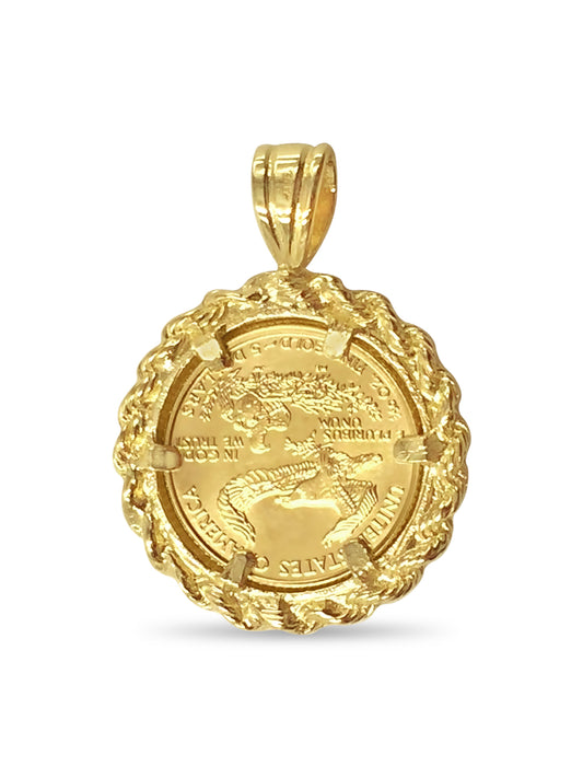 Rope Frame Solid Gold Handmade Coin Pendant , 1/10oz Coin ,