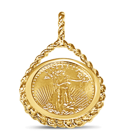 Rope Frame Solid Gold Handmade Coin Pendant , 1/10oz Coin ,