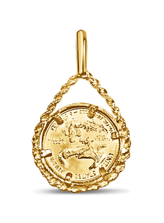 Rope Frame Solid Gold Handmade Coin Pendant , 1/10oz Coin ,