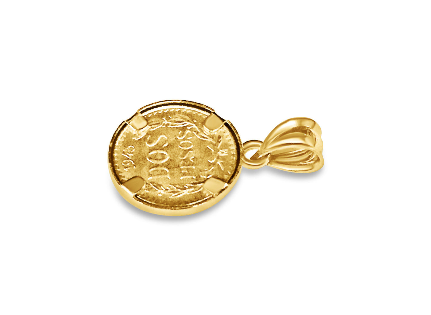 Classic Solid Gold Handmade Coin Pendant , Dos Pesos Coin ,