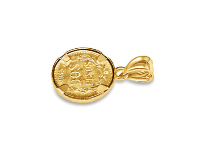 Classic Solid Gold Handmade Coin Pendant , Dos Pesos Coin ,
