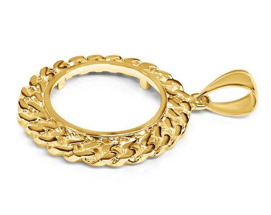 Curb Chain Link Frame Solid Gold Handmade Coin Pendant , 1oz Coin ,