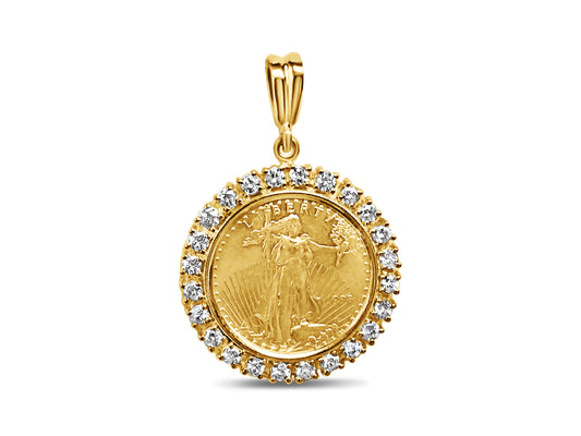 Diamond Fancy Solid Gold Handmade Coin Pendant , 1/2oz Coin ,
