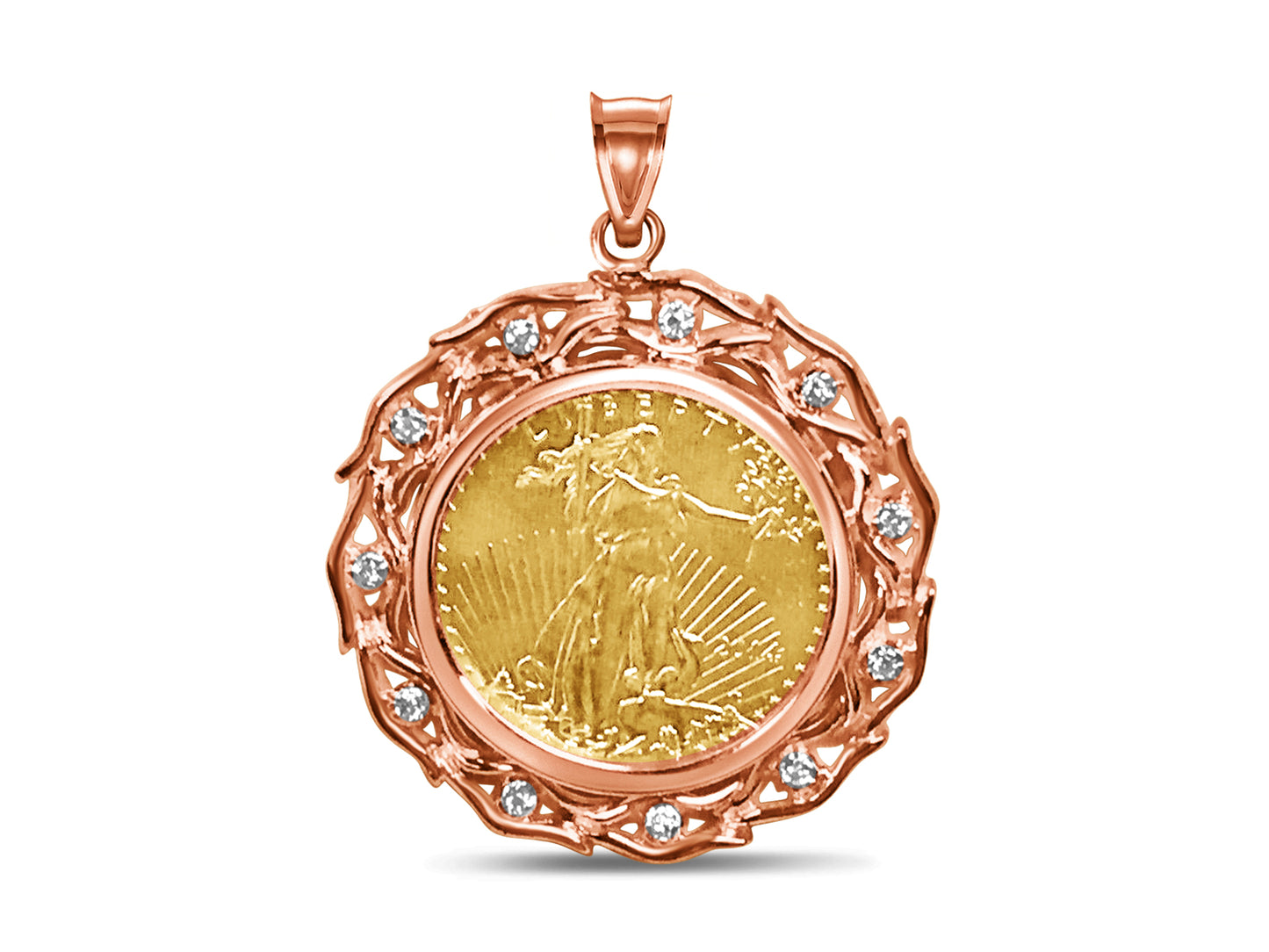 Diamond Fancy Solid Gold Handmade Coin Pendant , 1/4oz Coin ,