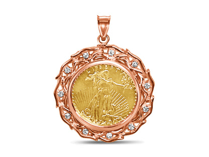 Diamond Fancy Solid Gold Handmade Coin Pendant , 1/4oz Coin ,