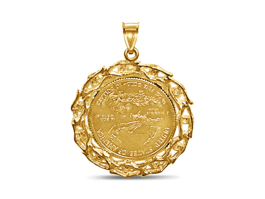 Diamond Fancy Solid Gold Handmade Coin Pendant , 1/4oz Coin ,