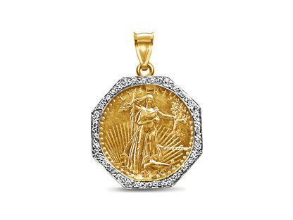 Diamond Fancy Solid Gold Handmade Coin Pendant , 1oz Coin ,