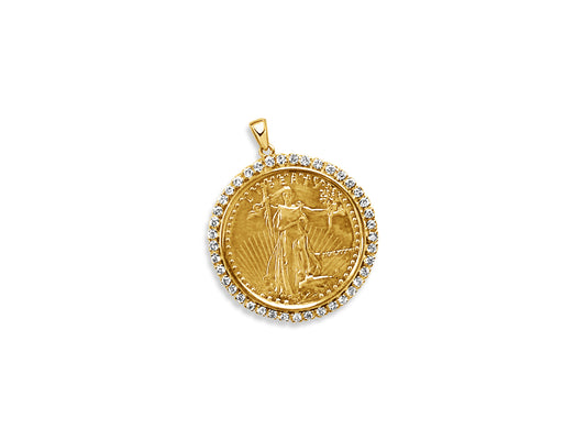Diamond Fancy Solid Gold Handmade Coin Pendant , 1oz Coin ,