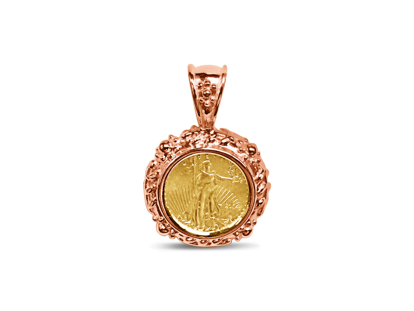 Fancy Solid Gold Handmade Coin Pendant , 1/10oz Coin ,