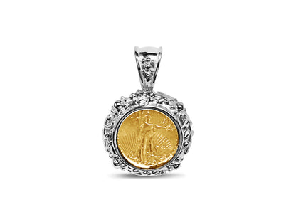 Fancy Solid Gold Handmade Coin Pendant , 1/10oz Coin ,