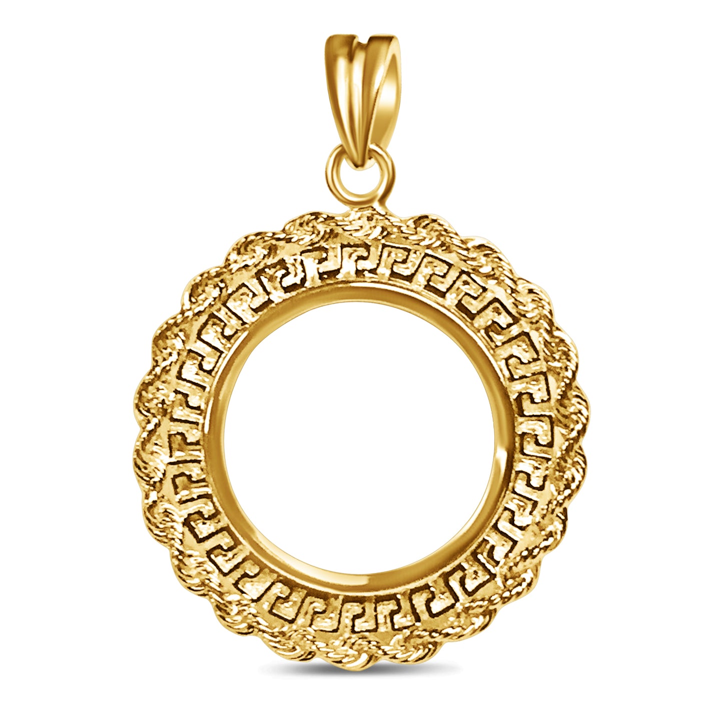 Greek Key Rope Frame Solid Gold Handmade Coin Pendant , 1/4oz Coin , 32.5x45mm
