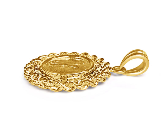 Greek Key Rope Frame Solid Gold Handmade Coin Pendant , 1/4oz Coin , 32.5x45mm