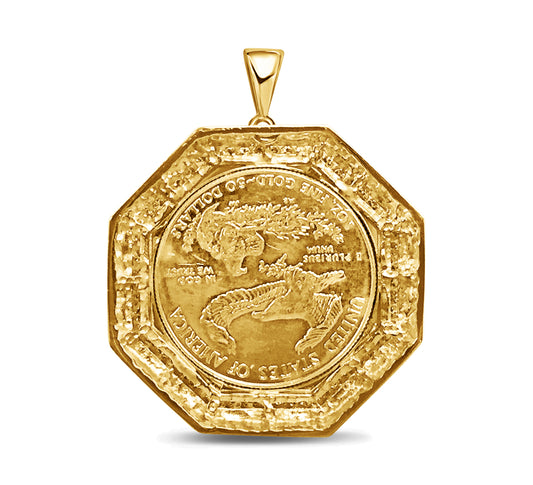 Diamond Fancy Solid Gold Handmade Coin Pendant , 1oz Coin ,