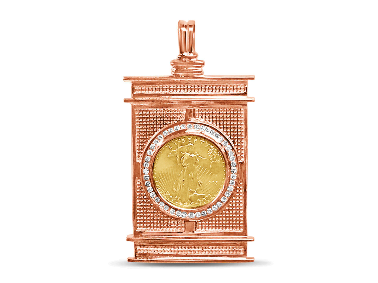 Diamond Fancy Solid Gold Handmade Coin Pendant , 1/2oz Coin ,