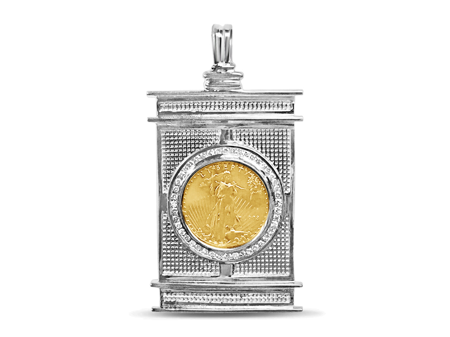 Diamond Fancy Solid Gold Handmade Coin Pendant , 1/2oz Coin ,