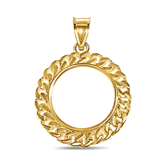 Curb Chain Link Frame Solid Gold Handmade Coin Pendant , 1/2oz Coin ,