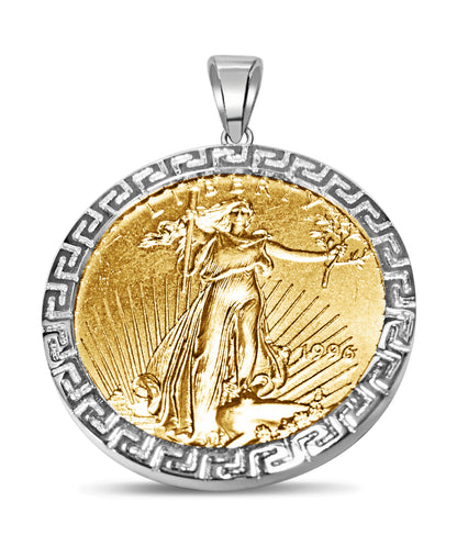 Greek Key Coin Frame Solid Gold Handmade Coin Pendant ,