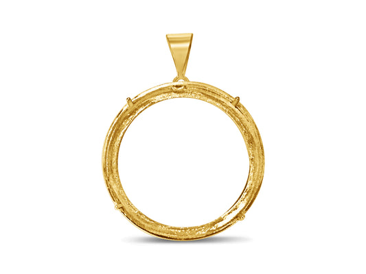 Greek Key Frame Solid Gold Handmade Coin Pendant , 22mm