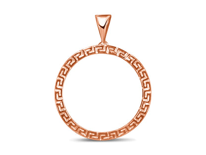 Greek Key Frame Solid Gold Handmade Coin Pendant , 22mm