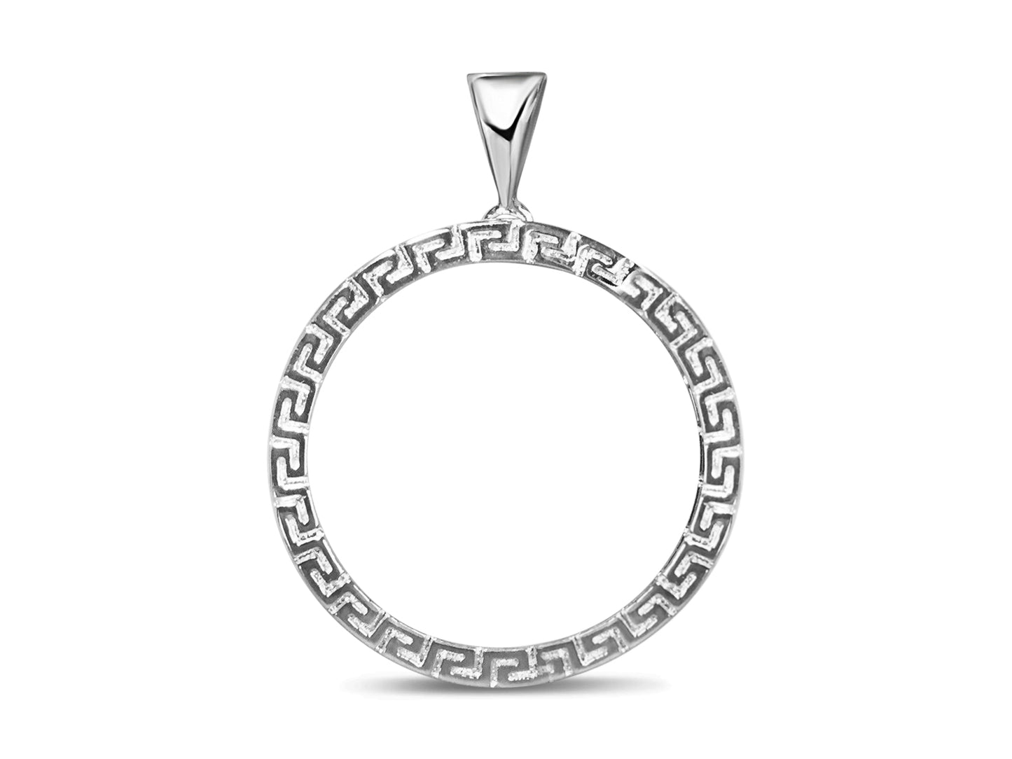 Greek Key Frame Solid Gold Handmade Coin Pendant , 22mm