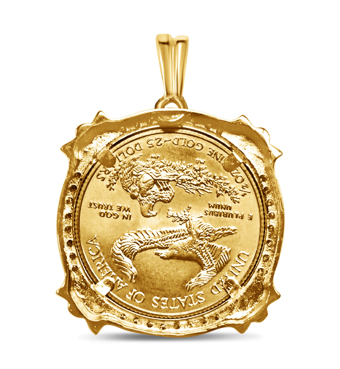 Diamond Fancy Solid Gold Handmade Coin Pendant , 1/2oz Coin ,