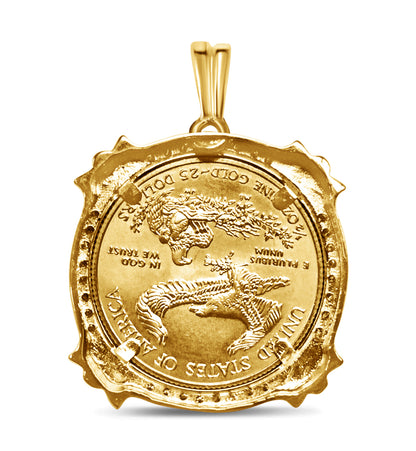 Diamond Fancy Solid Gold Handmade Coin Pendant , 1/2oz Coin ,