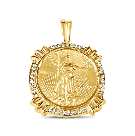Diamond Fancy Solid Gold Handmade Coin Pendant , 1/2oz Coin ,