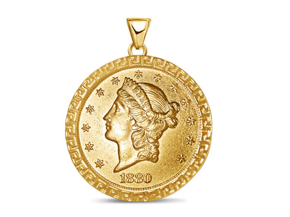 Greek Key Frame Solid Gold Handmade Coin Pendant , 1oz Coin , 27mm