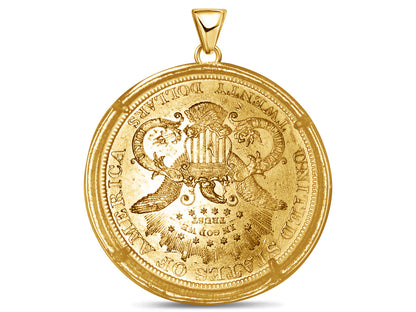 Greek Key Frame Solid Gold Handmade Coin Pendant , 1oz Coin , 27mm