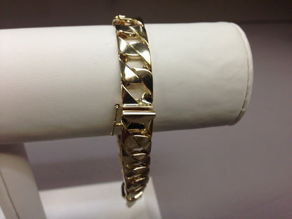 Curb Solid Gold Handmade Bracelet , 10mm, 6.5-10 Inch