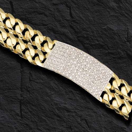 Diamond ID Curb Solid Gold Handmade Bracelet , 21mm, 6.5-10 Inch