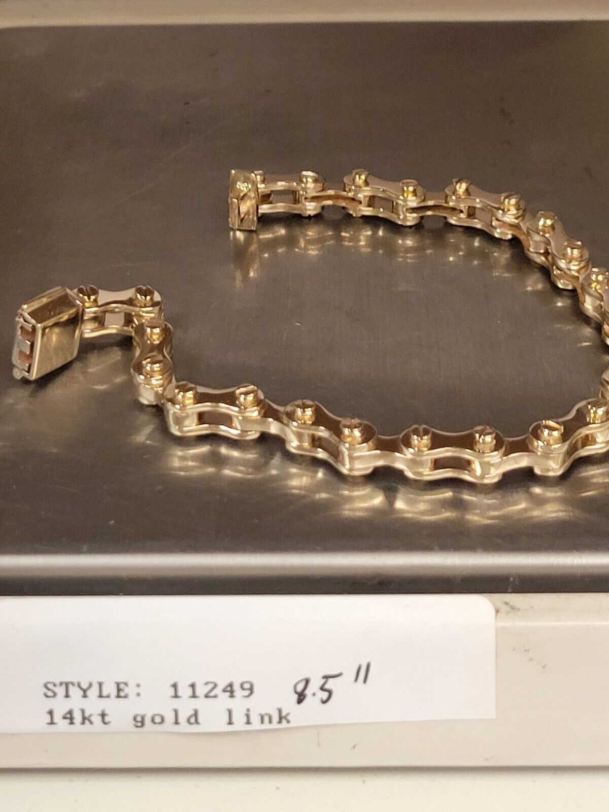 18k Yellow Gold 11mm Motorcycle/Bike Chain Bracelet, 9.5", Approx 63g