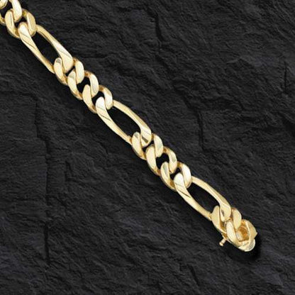 18k Solid Yellow Gold Handmade 8mm ID Figaro Link Bracelet, 9.5", Approx 40g