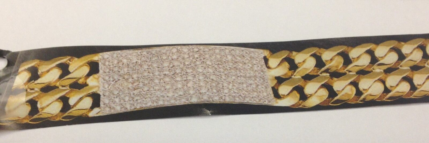 Diamond ID Curb Solid Gold Handmade Bracelet , 21mm, 6.5-10 Inch
