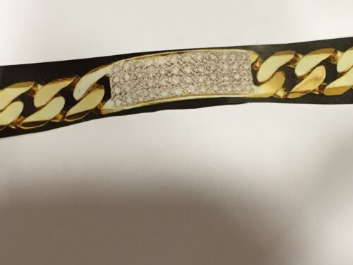 Diamond ID Curb Solid Gold Handmade Bracelet , 16mm, 6.5-10 Inch