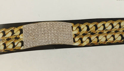 Diamond ID Curb Solid Gold Handmade Bracelet , 21mm, 6.5-10 Inch