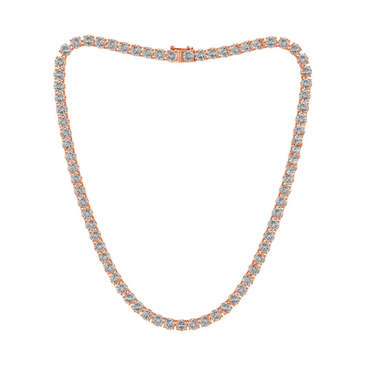 25.25ctw 4-Prong Lab Grown Diamond Tennis Necklace, 24 inch, 14k Rose Gold