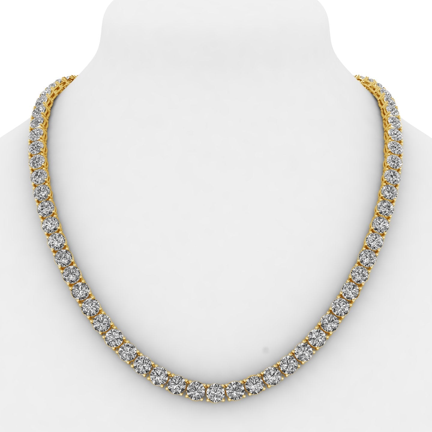 13.75ctw 4-Prong Lab Grown Diamond Tennis Necklace, 24 inch, 14k Yellow Gold