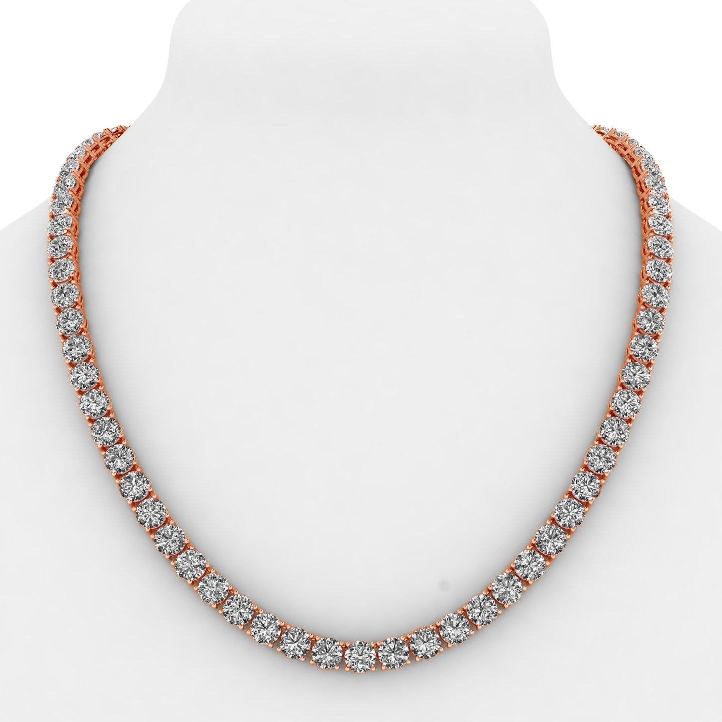 48.75ctw 4-Prong Lab Grown Diamond Tennis Necklace, 24 inch, 14k Rose Gold